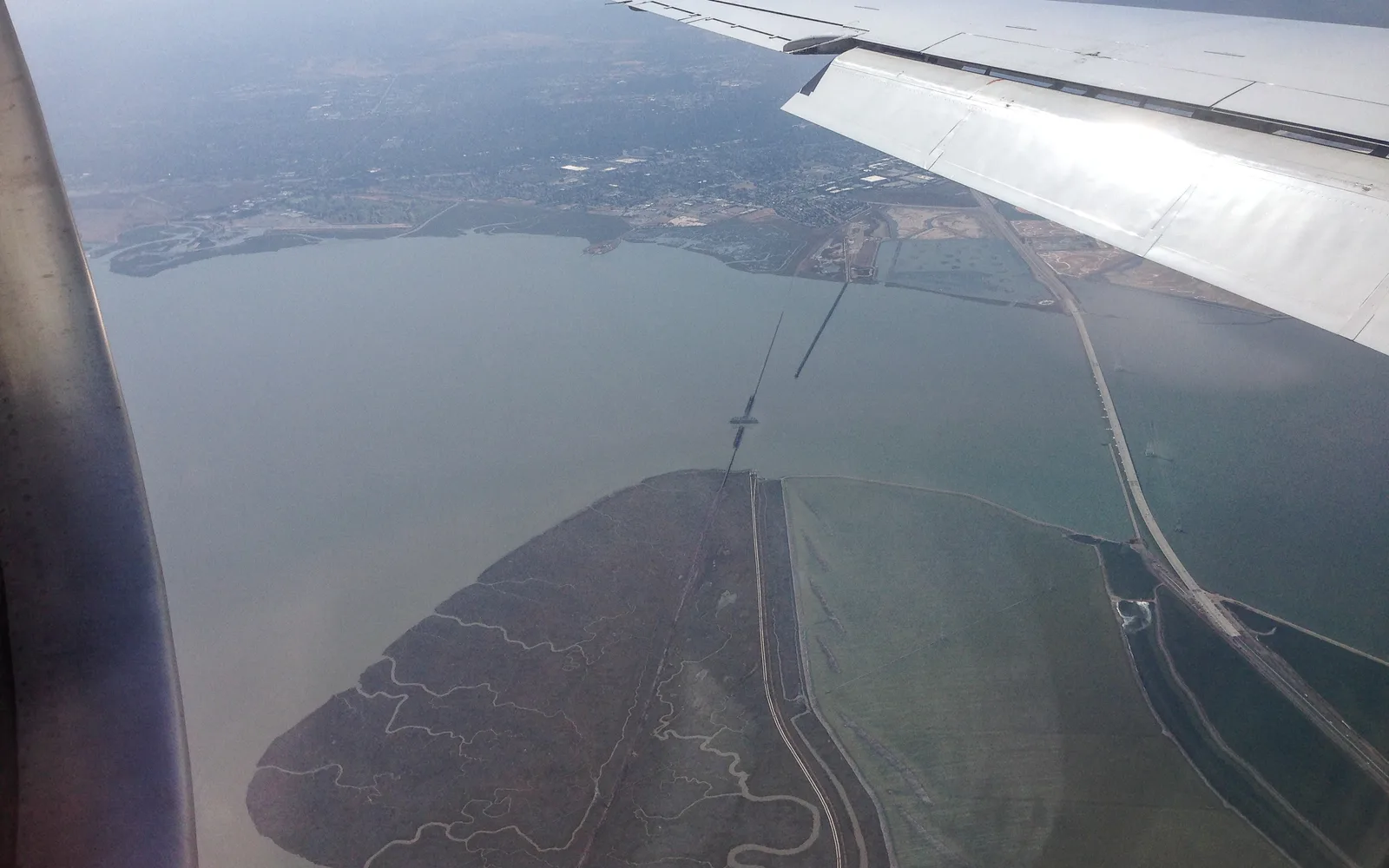 Aerial view of East Palo Alto with Dumbarton Bridge